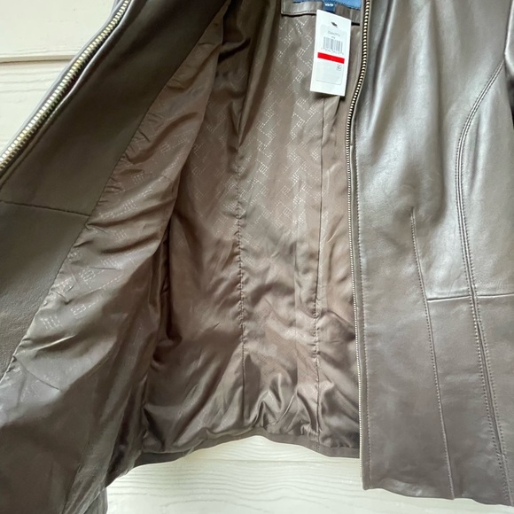 NWT Cole Haan Stone Lambskin Leather Wing Collar Jacket XS/TP - Picture 9 of 10